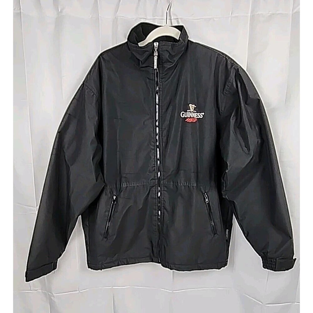 Men's Guinness Fleece Lined Collared Jacket Coat Size XL Black Zipper Pockets